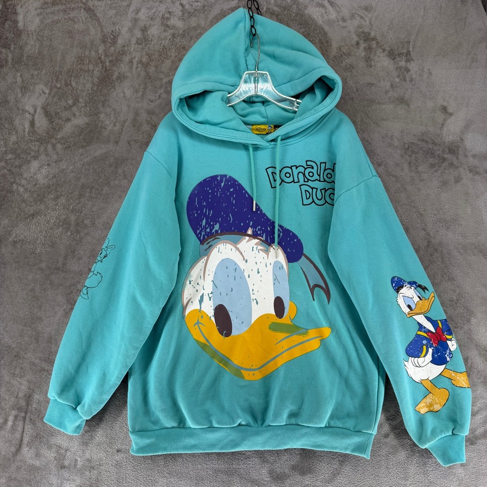 Elf Sack Hoodie Womens M Donald Duck Teal Graphic Pullover Disney EUC